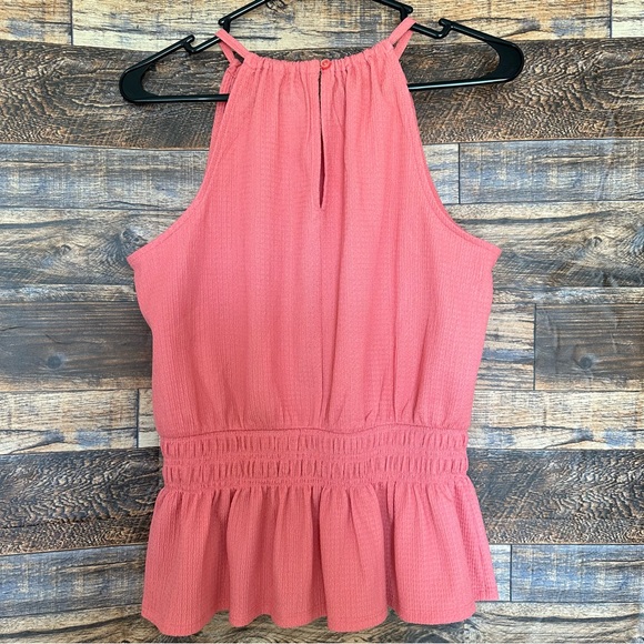 Nine West | Coral/Peach Smocked Halter Neck Top (size M) - Picture 3 of 4